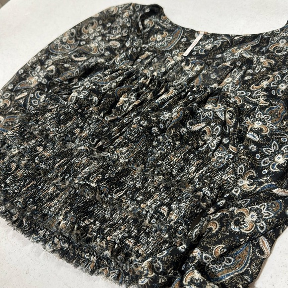 Free People Santiago Bohemian Sheer Paisley Long Frayed Sleeve Blouse XS Women - Picture 11 of 11
